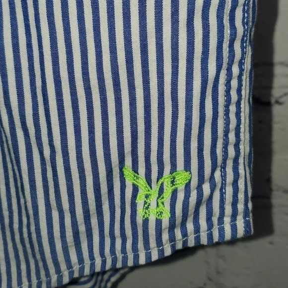 American Eagle Outfitters Blue White Stripe Long Sleeve Button Down Shirt Men - Picture 8 of 15